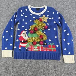 VTG Joe Boxer Ugly Christmas Sweater Womens Sz S Blue Polka Dot Festive Holiday